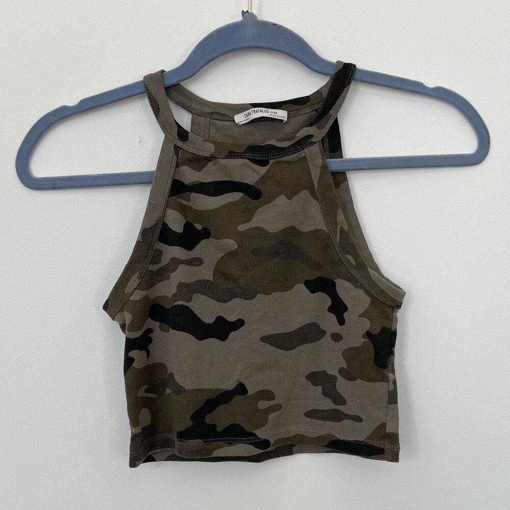 Zara Trafaluc Camouflage Halter Top Crop Top Size S